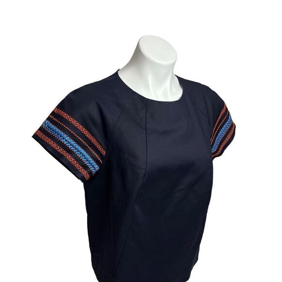 Brooks Brothers NWT navy blue tailored short sleeve top with embroidered sleeves - Picture 2 of 13